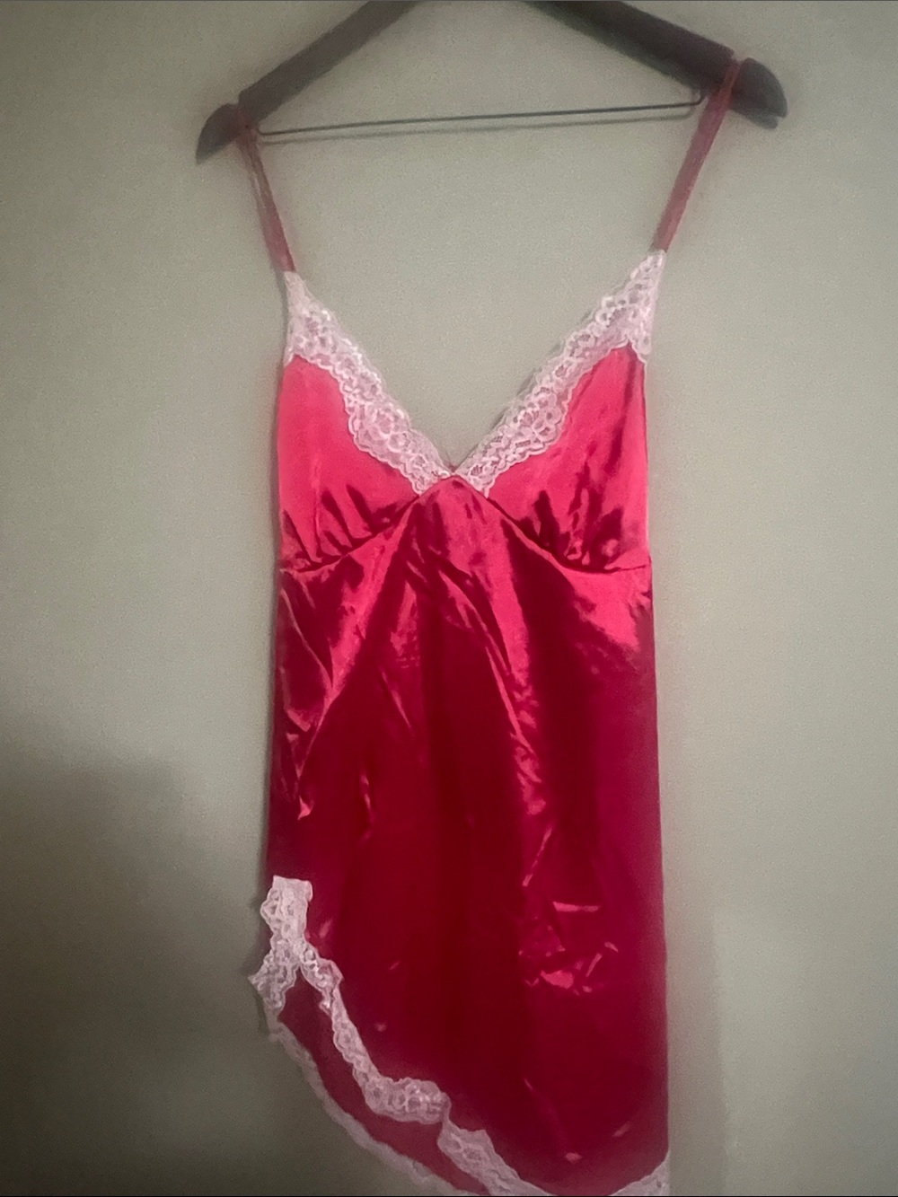 Pink Satin Lace Trim Slip Dress